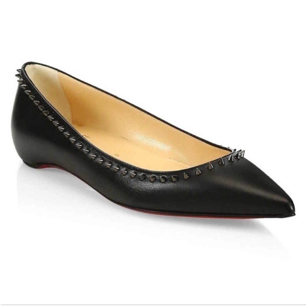 Christian Louboutin Black Leather Pointed Stud-Trim Flat